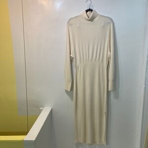 & Other Stories Women’s Cream,Long Sleeve,Slim-Fit, Wool,Knit,Midi Dress. Size-L